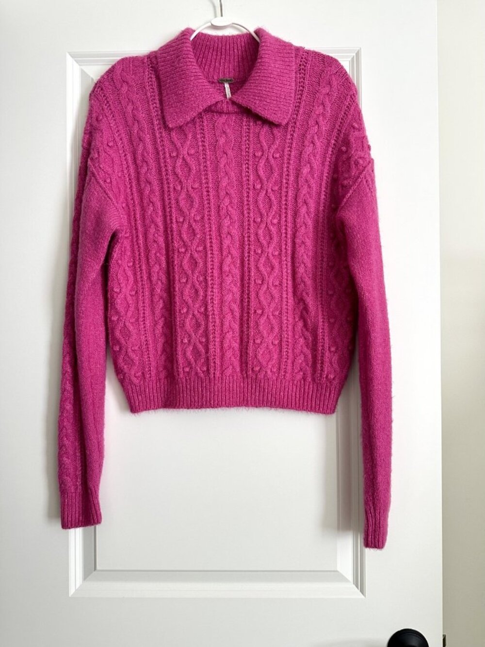 FREE PEOPLE Pink Cotton Blend Chunky Knit Collar Sweater Size S